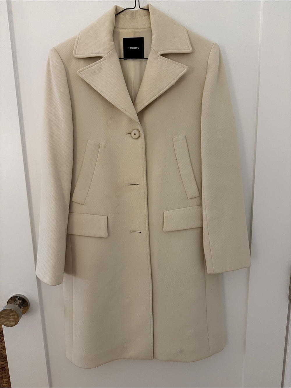Theory Cream Single-Button Long Wool-Blend Trench Coat